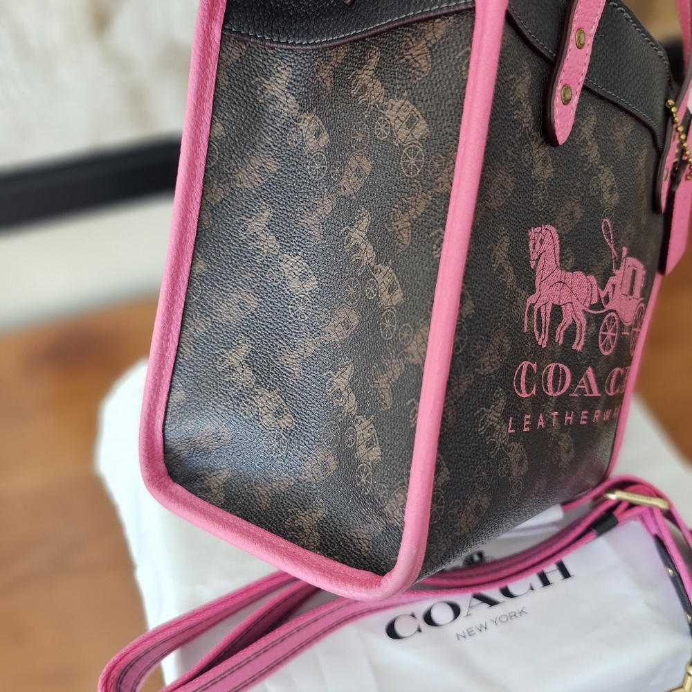 💯 AUTHENTIC COACH PINK AND BROWN MONOGRAMMED TOTE BAG - Picture 5 of 8